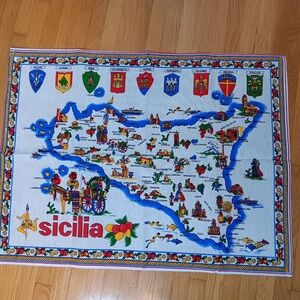 Souvenir of Sicily Italy Large Cotton Dish Towel